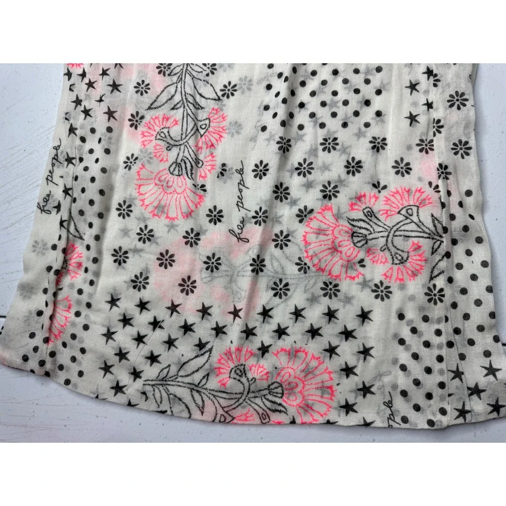 Free People Mixed Print Gauze Tote Bag Stars‎ Floral Polka Dot Cream Pink Black